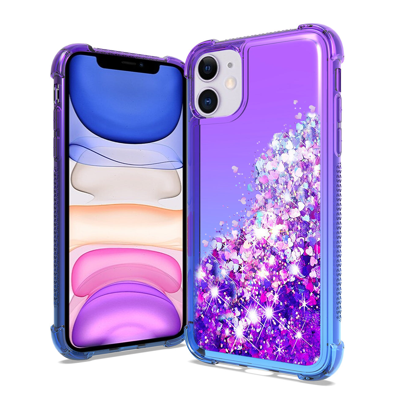 Shiny Flowing Glitter Liquid Bumper Case For APPLE IPHONE 11 In Purple